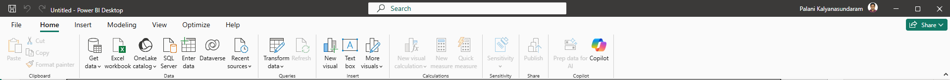 Power BI Home Tab Ribbon