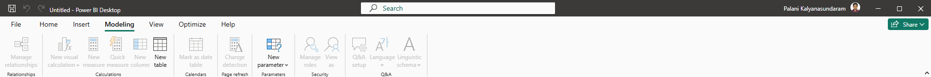 Power BI Modeling Tab Ribbon